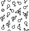 © Sweta - Vector seamless pattern of Gender symbols and Sexual orientation isolated on white background. Male, female, transgender, gay, lesbian, bisexual, bigender, travesti, genderqueer, asexual lgbt