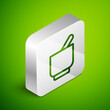Isometric line Mortar and pestle icon isolated on green background. Silver square button. Vector