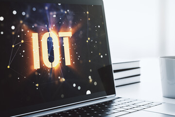 Aufkleber - Creative IOT illustration on modern computer monitor, future technology concept. 3D Rendering