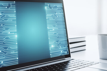 Aufkleber - Creative concept of microscheme illustration on modern laptop screen. Big data and database concept. 3D Rendering