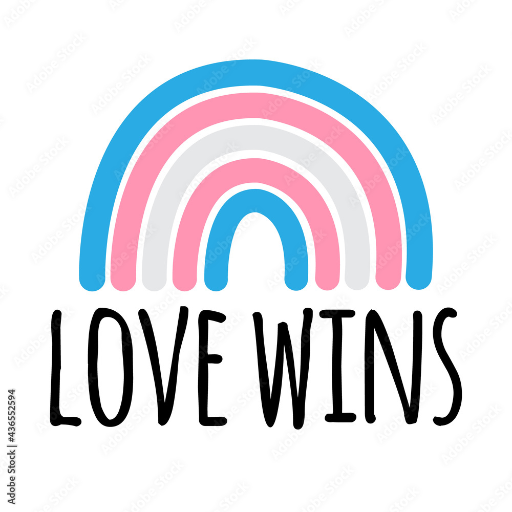 Trans Colored Lettering Vector hand drawn doodle flat lgbt trans transsexual transgender flag ...