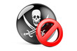 Forbidden sign with piracy flag, 3D rendering