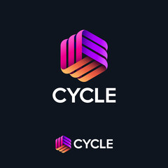 Cycle logo. Three ribbons, intertwined elements, infinity, looping, rotation, solid figure. Monogram for business, internet, online shop, label or packaging.