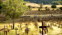 Sad Hill Cemetery In Burgos Spain. Movie Location. Here Was Filmed Spaghetti Western The Good, The Bad And The Ugly With Clint Eastwood. Tourist Place.