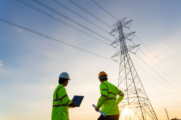 Wall Mural - team work of engineers and technician working inspections at the electric power station to view the 