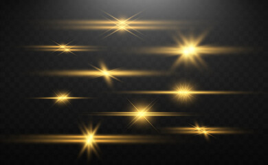 	
Set of gold bright beautiful stars. Light effect Bright Star. Beautiful light for illustration. Christmas star. White sparks sparkle with a special light. Vector sparkles on transparent background