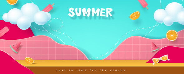 Wall Mural - Summer sale banner with product display and copy space