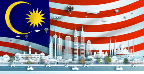 illustration anniversary celebration malaysia day in national flag background.