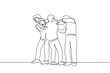 crowd of fighting men - one line drawing. enraged bunch of men pushing each other