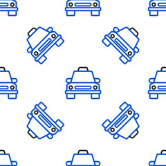 Poster - Line Taxi car icon isolated seamless pattern on white background. Colorful outline concept. Vector