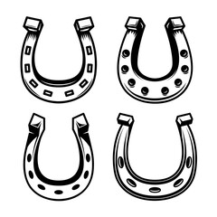 Sticker - Set of illustrations of horseshoe. Design element for poster, card, logo, label, sign. Vector illustration