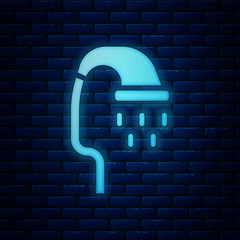 Wall Mural - Glowing neon Pet shower icon isolated on brick wall background. Vector