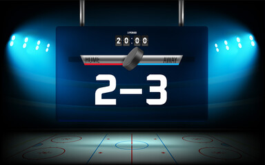 Aufkleber - Illuminated ice hockey stadium with scoreboard and score of the match