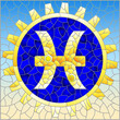 Illustration in the style of a stained glass window with an illustration of the steam punk sign of the pisces horoscope