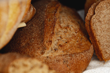 Macro shot of freshly baked bread loaf