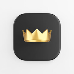 Poster - Golden crown icon. 3d rendering of black square key button, interface ui ux element.