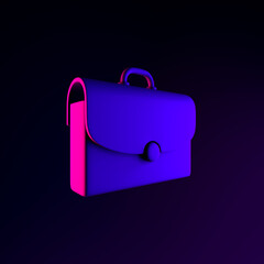 Poster - Briefcase neon icon. 3d rendering ui ux interface element. Dark glowing symbol.