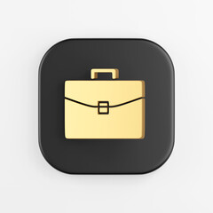 Poster - Golden business briefcase icon. 3d rendering of black square key button, interface ui ux element.
