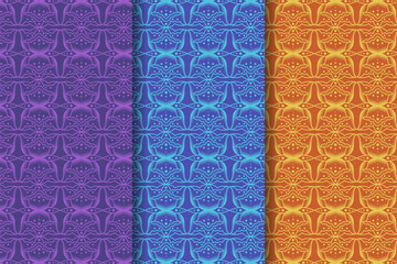 Poster - Batik Seamless Pattern. floral themes. there are three colors selected purple, blue and yellow. 
