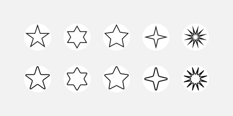 Stars collection. Linear Stars in white circle,isolated. Star vector icon. Vector illustration