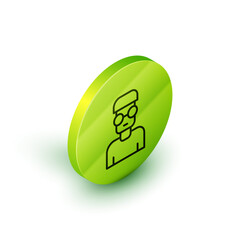 Poster - Isometric line Nerd geek icon isolated on white background. Green circle button. Vector