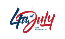 Handwritten Brush Lettering Of 4th Of July On White Background. Happy Independence Day.