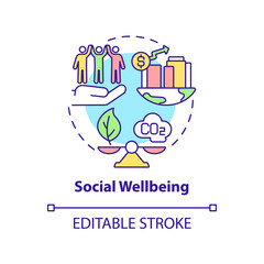 Poster - Social wellbeing concept icon. Carbon offset abstract idea thin line illustration. Sustainable development. Neutralizing greenhouse gas emission. Vector isolated outline color drawing. Editable stroke