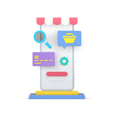 Poster - Online 3d shopping and digital payment vector concept.