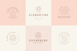 Feminine logos emblems design templates set with magic female portraits vector illustrations minimal linear style