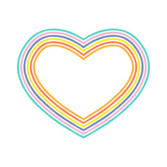 rainbow heart vector illustration isolated on white. colourful modern hippie heart shaped frame. boh