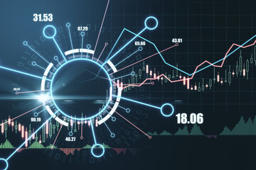 Poster - Crypto currency and blockchain concept with digital technological circle and financial chart growing candlestick