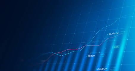 Market chart of business glowing stock graph or investment financial data profit on growth money diagram background with diagram exchange information. 3D rendering.