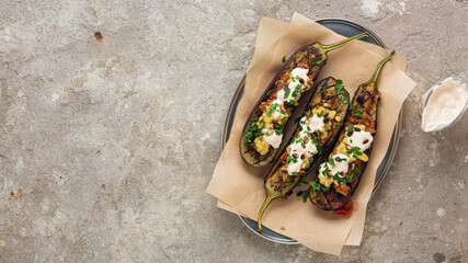 Wall Mural - Vegetarian Grilled Stuffed Eggplant Recipe