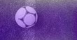 Composition of football on white line on grass pitch with copy space and purple tint