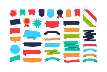 Wall Mural - Set of different shape ribbon banners. Colorful Banners collection. Flat design tags, labels, and ribbons. Vector illustration
