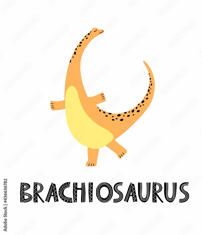 Brachiosaurus Cute Vector Character Dancing Dinosaur Clipart With