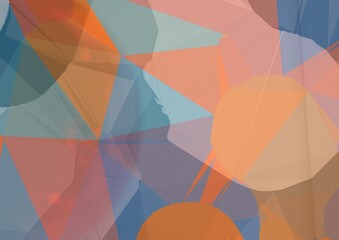 Poster - Composition of overlapping translucent blue,orange and pink abstract shapes