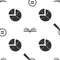 Poster - Set Calculation, Open book and Graph, schedule, chart, diagram on seamless pattern. Vector