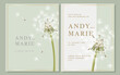 Elegant green engagement invitation template with realistic dandelion in green pastel colors.