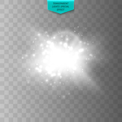 Wall Mural - white glowing light burst explosion. transparent glow light effect. starburst with sparkles. vector 