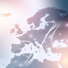 Aufkleber - World map global technology networking concept. Digital data visualization. Lines plexus. Big Data background communication. Scientific illustration.