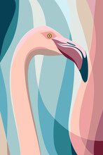 Flamingo Portrait. Abstract Artistic Background With Flamingo Bird Head In Pastel Pink And Blue Colors. Vector Illustration