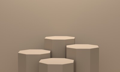 Poster - Brown abstract background with polygonal podium. 3d rendering