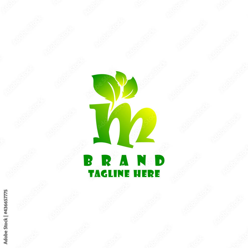 M letter with green leaves eco logo, volume icon. Vector design ...