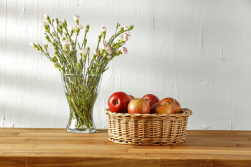 Wall Mural - Fresh red apples fruits on desk and free space for your decoration 