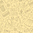 Vector seamless pattern brown lines cute icons. Signs summer fashion beachwear and accessories. Collection Summer fresh elements summer holiday party. Set collection for design print t-shirt, fabric