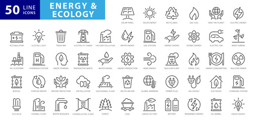 set of green energy thin line icons. icons for renewable energy, green technology. design elements f