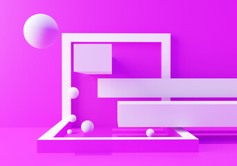 Poster - geometric background. abstract geometric. abstraction with white blocks and bubbles. background is p