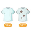 dirty and clean t-shirt. concept of children learning opposite adjectives dirty and clean