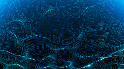 Leinwandbilder - Abstract digital background. Futuristic wave of dots and weave lines. Digital technology. 3d rendering.
